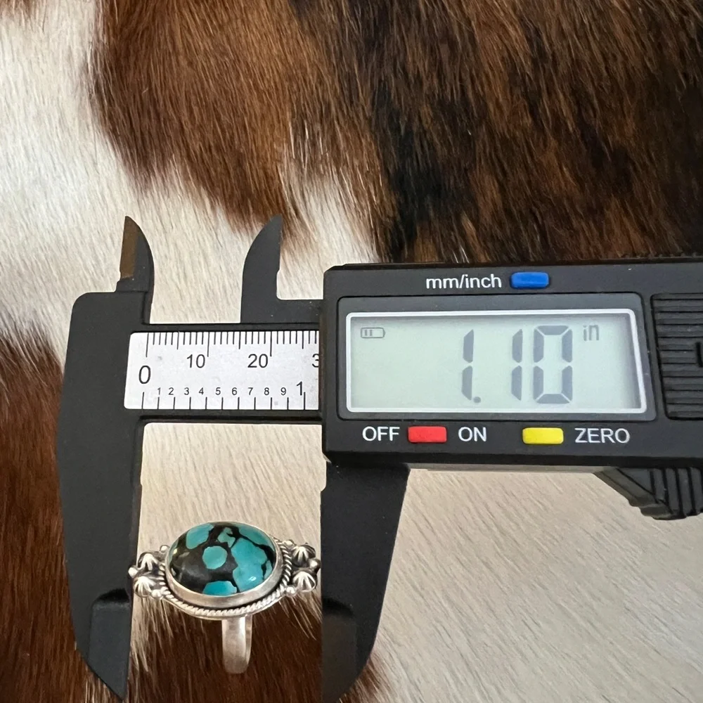 ❤️ Hubei Turquoise Navajo Style Spiderweb Decorative ADJ Oval Matte 925 Ring - Picture 13 of 14